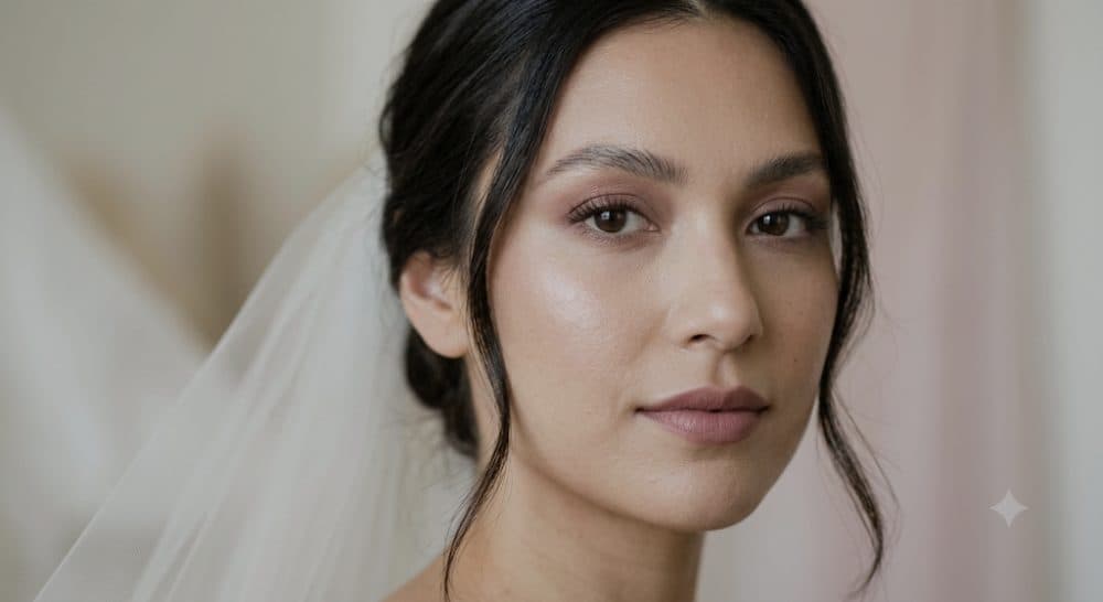 Bridal makeup and hair, finished — illustrative AI-generated demo image