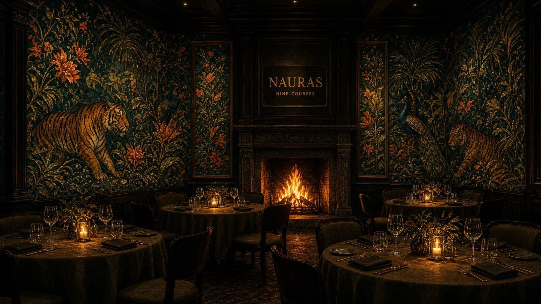 The room at service, the name above the hearth — illustrative AI-generated demo image