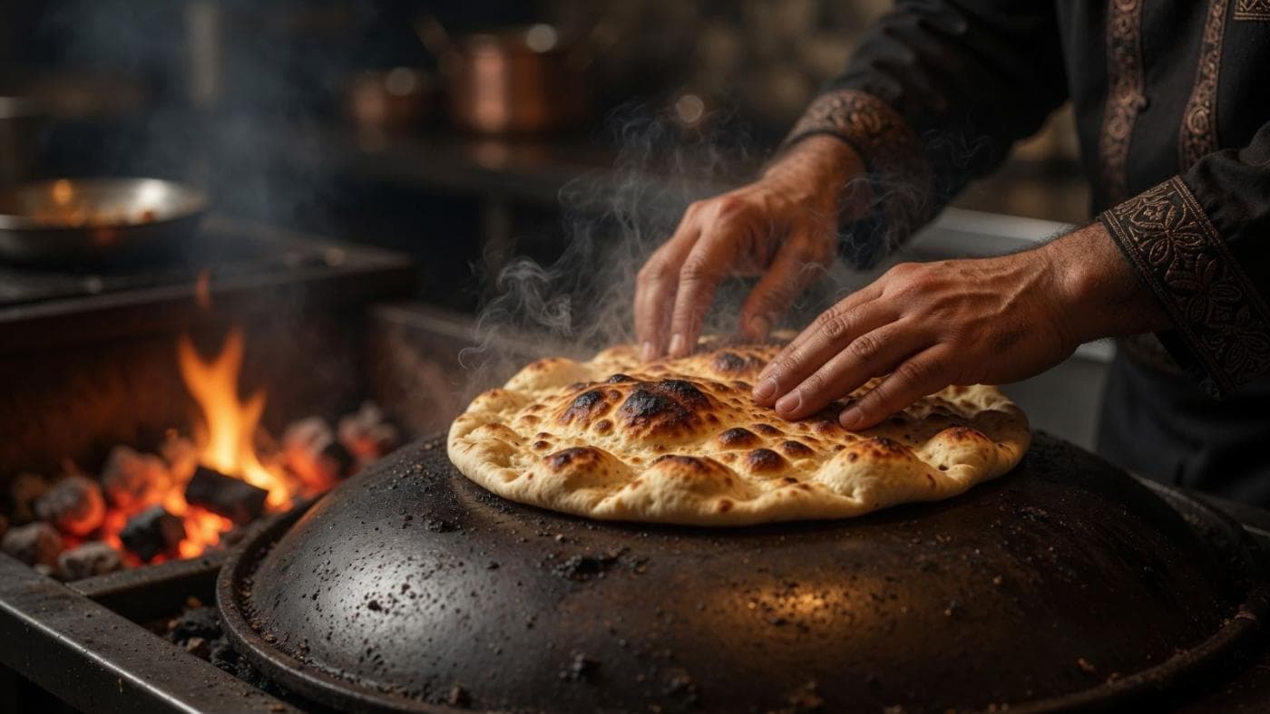 Saj bread preparation — illustrative AI-generated demo image