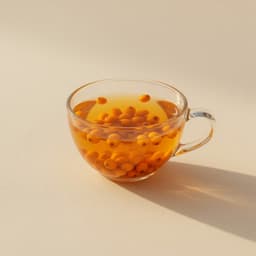Sea buckthorn berries steeping in a glass cup