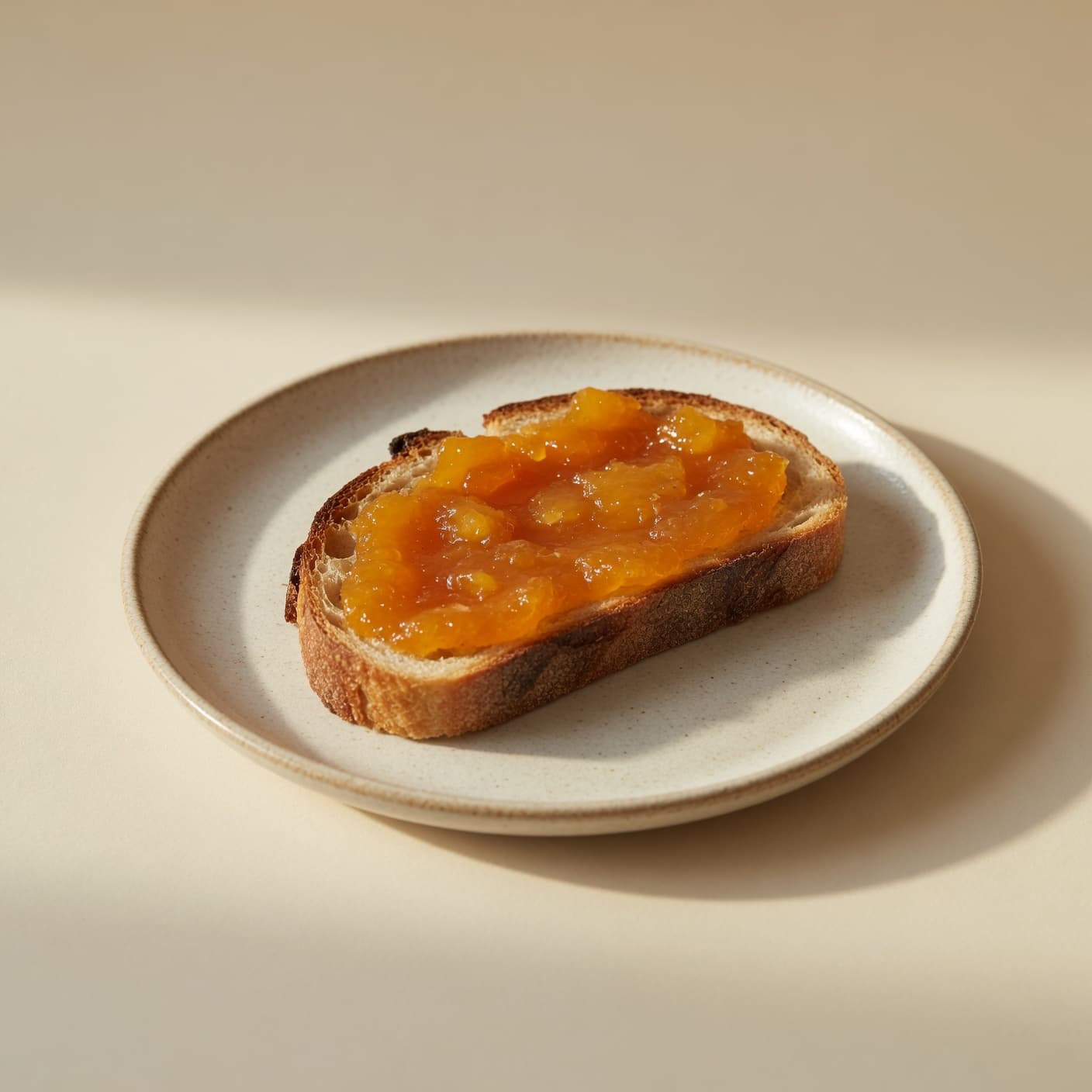 Apricot jam on toasted bread