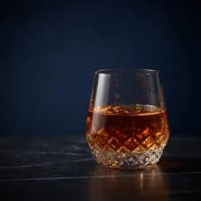 Clear spirit poured neat in a cut-crystal tumbler, no ice